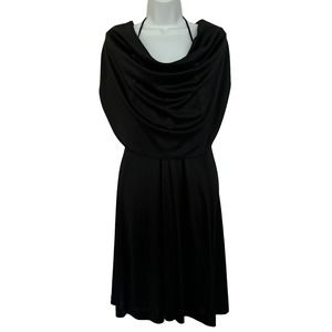Vintage Women's Jackie O Black Scoop Neck Draped Sleeveless Midi Dress - Size 9